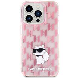 Karl Lagerfeld Monogram Choupette dėklas iPhone 15 Pro Max - rožinis