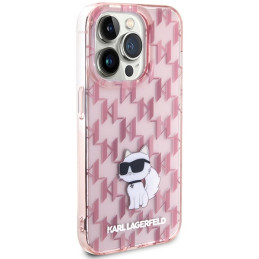 Karl Lagerfeld Monogram Choupette dėklas iPhone 15 Pro Max - rožinis
