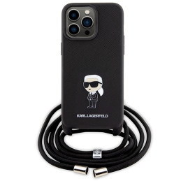 Karl Lagerfeld Crossbody Saffiano Monogram Metal Pin Karl & Choupette Dėklas, skirtas iPhone 15 Pro Max – juodas