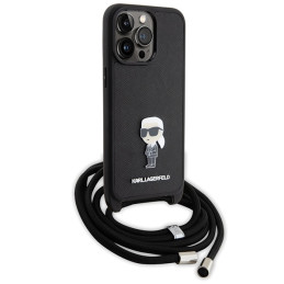 Karl Lagerfeld Crossbody Saffiano Monogram Metal Pin Karl & Choupette Dėklas, skirtas iPhone 15 Pro Max – juodas