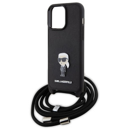 Karl Lagerfeld Crossbody Saffiano Monogram Metal Pin Karl & Choupette Dėklas, skirtas iPhone 15 Pro Max – juodas