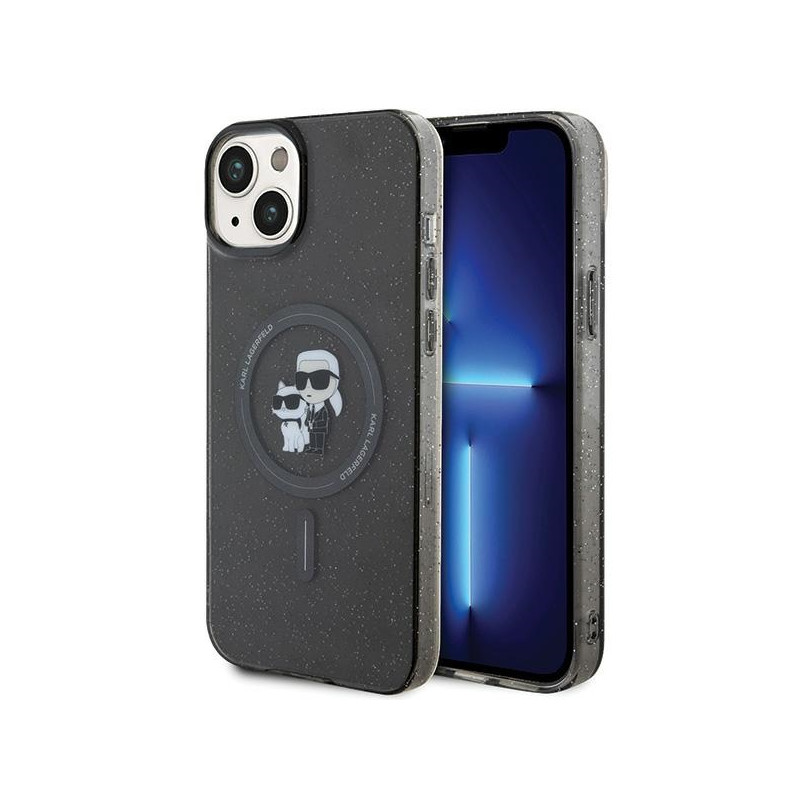 Karl Lagerfeld Karl&Choupette Glitter MagSafe dėklas iPhone 15 Plus - juodas