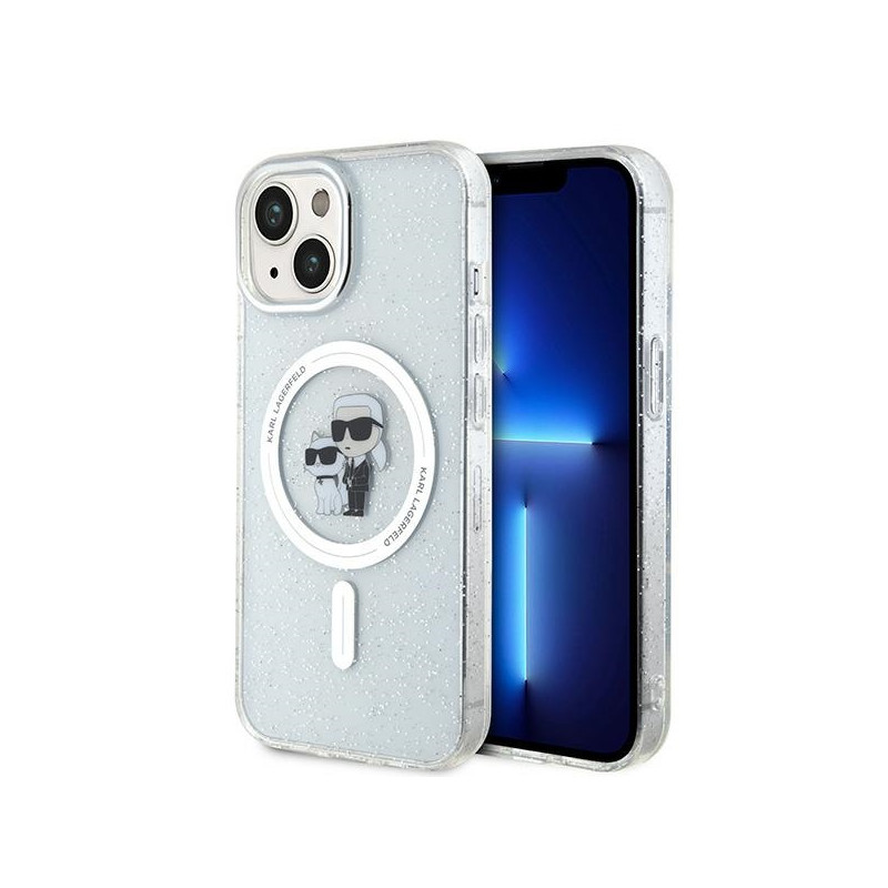 Karl Lagerfeld Karl&Choupette Glitter MagSafe dėklas iPhone 15 - skaidrus