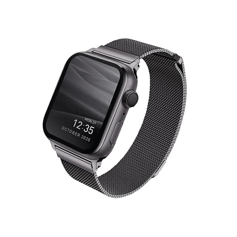 Uniq Dante nerūdijančio plieno dirželis, skirtas Apple Watch 1/ 2/ 3/ 4/ 5/ 6/ 7/ 8/ SE/ SE2 38/ 40/ 41mm – grafitas