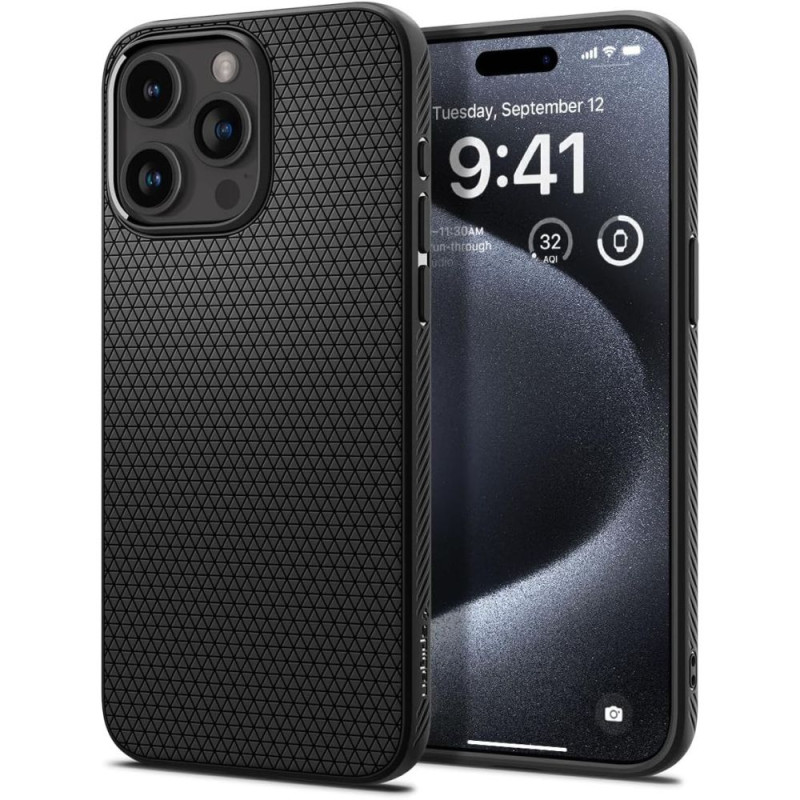 Spigen Liquid Air dėklas iPhone 15 Pro - matinės juodos spalvos