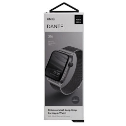 Uniq Dante nerūdijančio plieno dirželis, skirtas Apple Watch 1/ 2/ 3/ 4/ 5/ 6/ 7/ 8/ SE/ SE2 38/ 40/ 41mm – grafitas