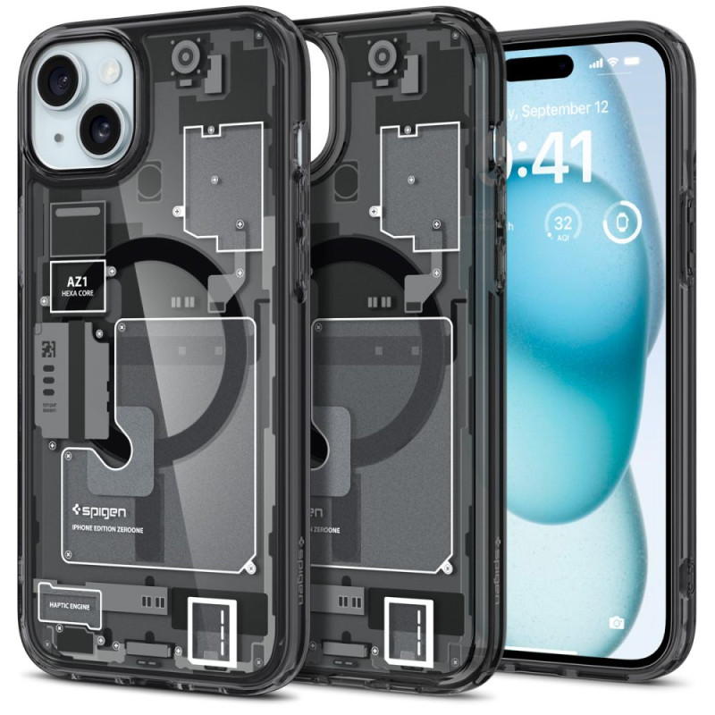„Spigen Ultra Hybrid Mag“ dėklas su „MagSafe“, skirtas „iPhone 15 Plus“ – tamsiai pilkas (nulis vieno rašto)