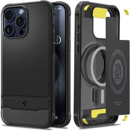 Spigen Rugged Armor Mag dėklas su MagSafe, skirtas iPhone 15 Pro Max - matinė juoda