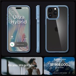 Spigen Crystal Hybrid dėklas iPhone 15 Pro Max - skaidrus ir mėlynas