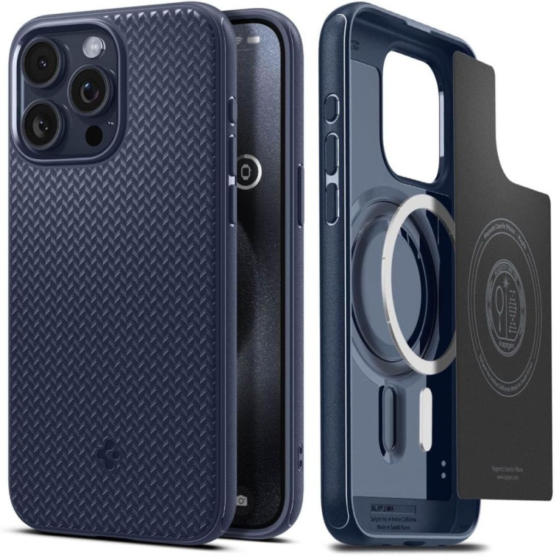 Spigen Mag Armor dėklas su MagSafe, skirtas iPhone 15 Pro Max - mėlynas