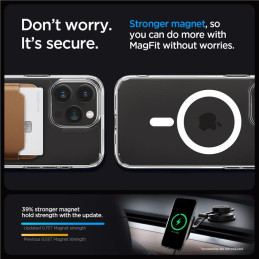 Spigen Crystal Hybrid MagSafe dėklas iPhone 15 Pro - skaidrus ir baltas
