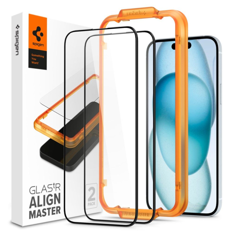Spigen ALM Glass FC grūdintas stiklas skirtas iPhone 15 - juodas 2 vnt.