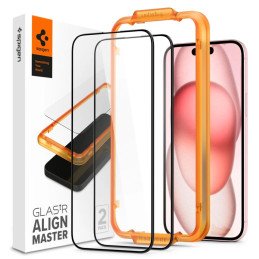 Spigen ALM Glass FC grūdintas stiklas skirtas iPhone 15 Plus - juodas 2 vnt.