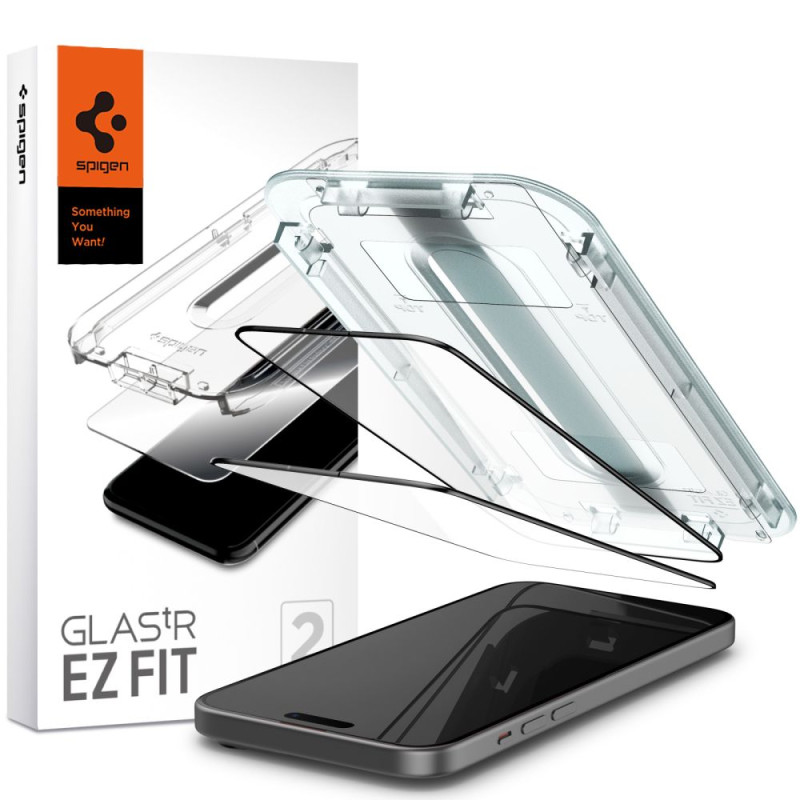 Spigen Glas.tR EZ Fit FC grūdintas stiklas skirtas iPhone 15 Plus - juodas 2 vnt.