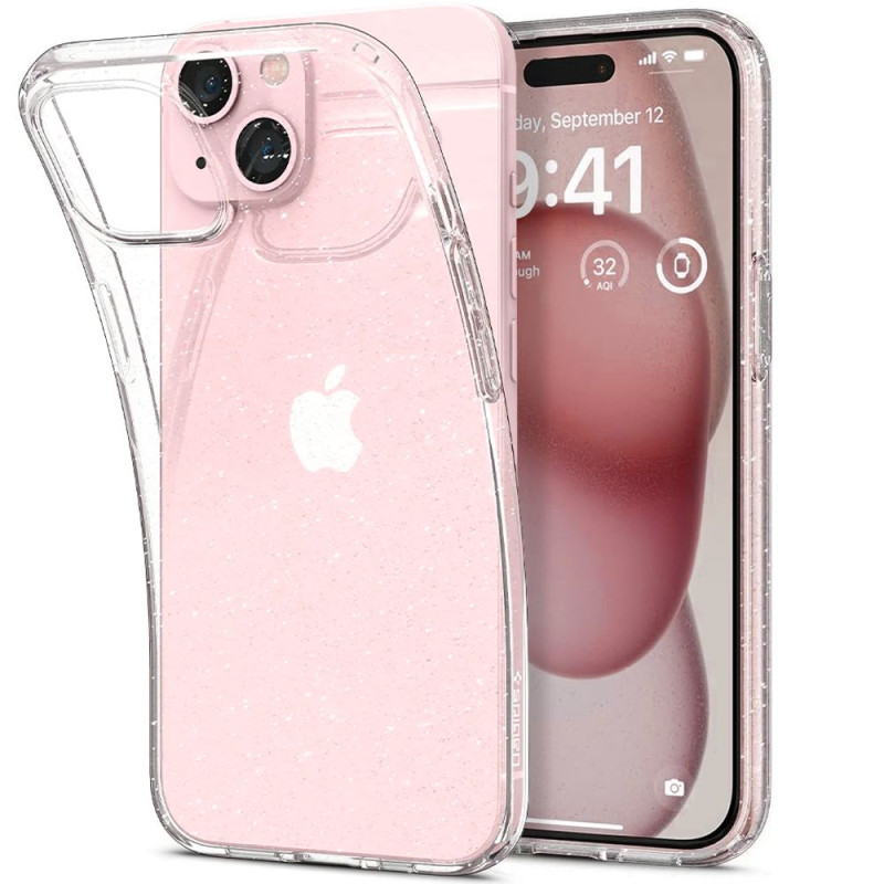 Spigen Liquid Crystal dėklas iPhone 15 - skaidrus ir blizgantis