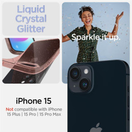 Spigen Liquid Crystal Glitter dėklas iPhone 15 - rožinis ir skaidrus