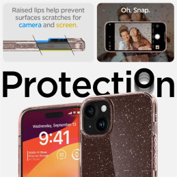 Spigen Liquid Crystal Glitter dėklas iPhone 15 - rožinis ir skaidrus