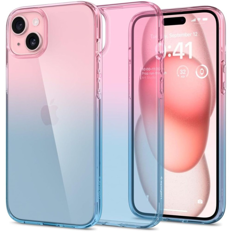 Spigen Liquid Crystal dėklas iPhone 15 - rožinis ir mėlynas