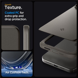 Spigen Thin Fit dėklas, skirtas iPhone 15 Pro Max - metalo pilkos spalvos