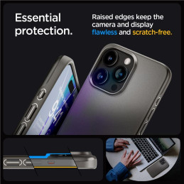 Spigen Thin Fit dėklas, skirtas iPhone 15 Pro Max - metalo pilkos spalvos