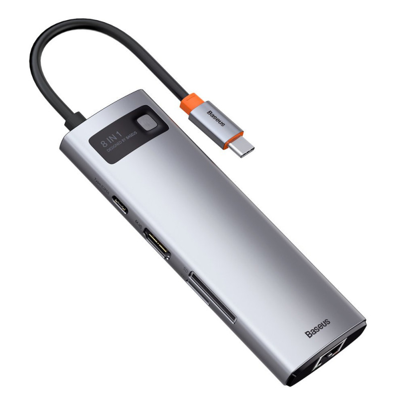 HUB Baseus Metal Gleam 8in1 USB-C – USB-C PD 100W 1x HDMI 4K 30Hz 1x SD ir microSD kortelių skaitytuvas 3x USB-A 3.2 1xR...