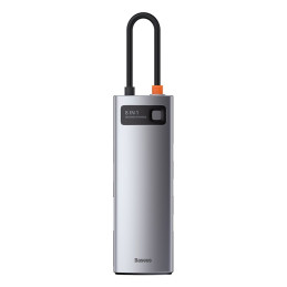 HUB Baseus Metal Gleam 8in1 USB-C – USB-C PD 100W 1x HDMI 4K 30Hz 1x SD ir microSD kortelių skaitytuvas 3x USB-A 3.2 1xR...