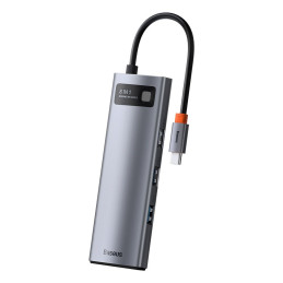 HUB Baseus Metal Gleam 8in1 USB-C – USB-C PD 100W 1x HDMI 4K 30Hz 1x SD ir microSD kortelių skaitytuvas 3x USB-A 3.2 1xR...