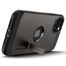 Spigen Tough Armor MagSafe dėklas su stovu iPhone 15 - metalo pilka