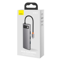 HUB Baseus Metal Gleam 8in1 USB-C – USB-C PD 100W 1x HDMI 4K 30Hz 1x SD ir microSD kortelių skaitytuvas 3x USB-A 3.2 1xR...