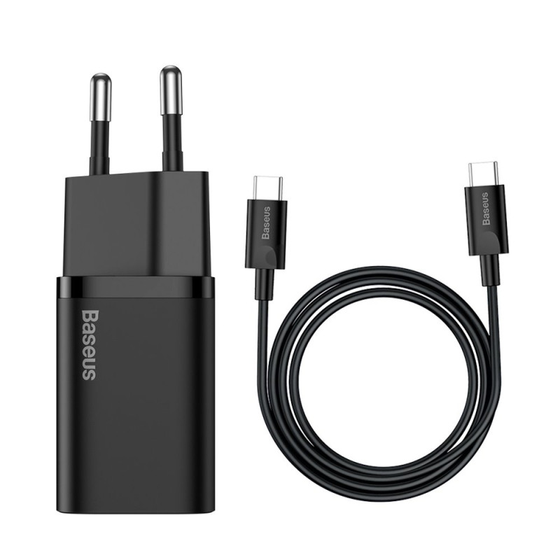 Baseus Super Si greitas tinklo įkroviklis Quick Charge 3.0 Power Delivery 25W 3A + Cable USB Type C - USB Type C 3A 1m b...