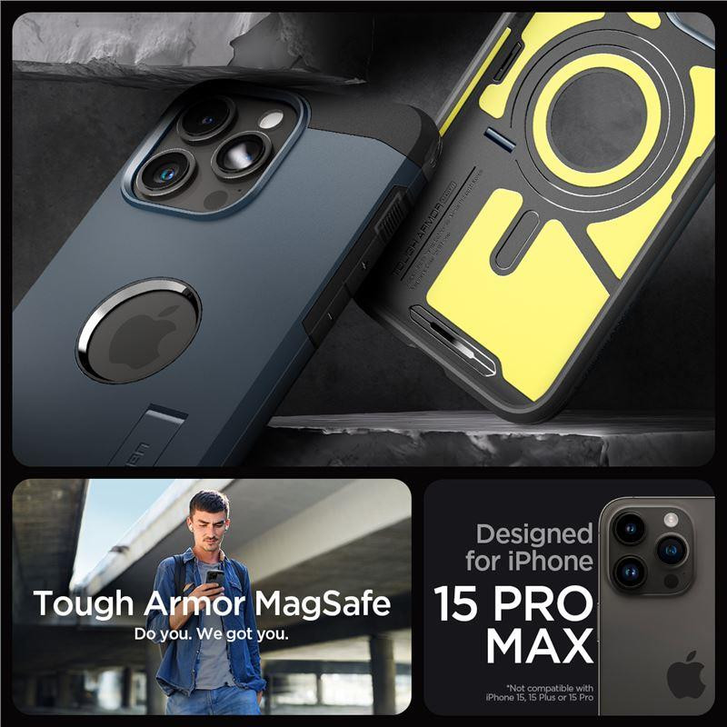 Spigen Tough Armor MagSafe dėklas iPhone 15 Pro Max - juodas metalas