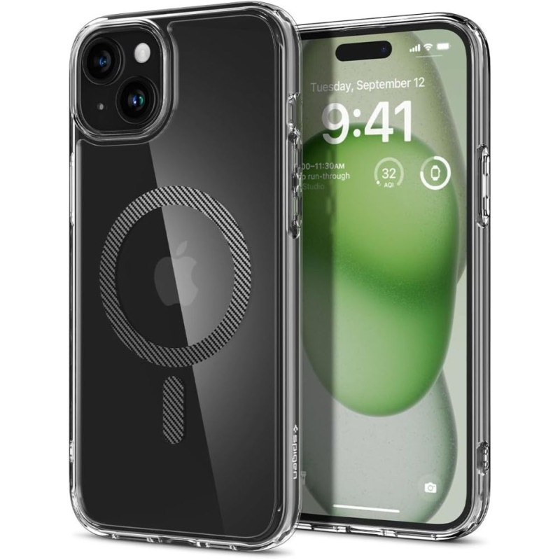 Spigen Ultra Hybrid Mag dėklas su MagSafe, skirtas iPhone 15 - pilkas