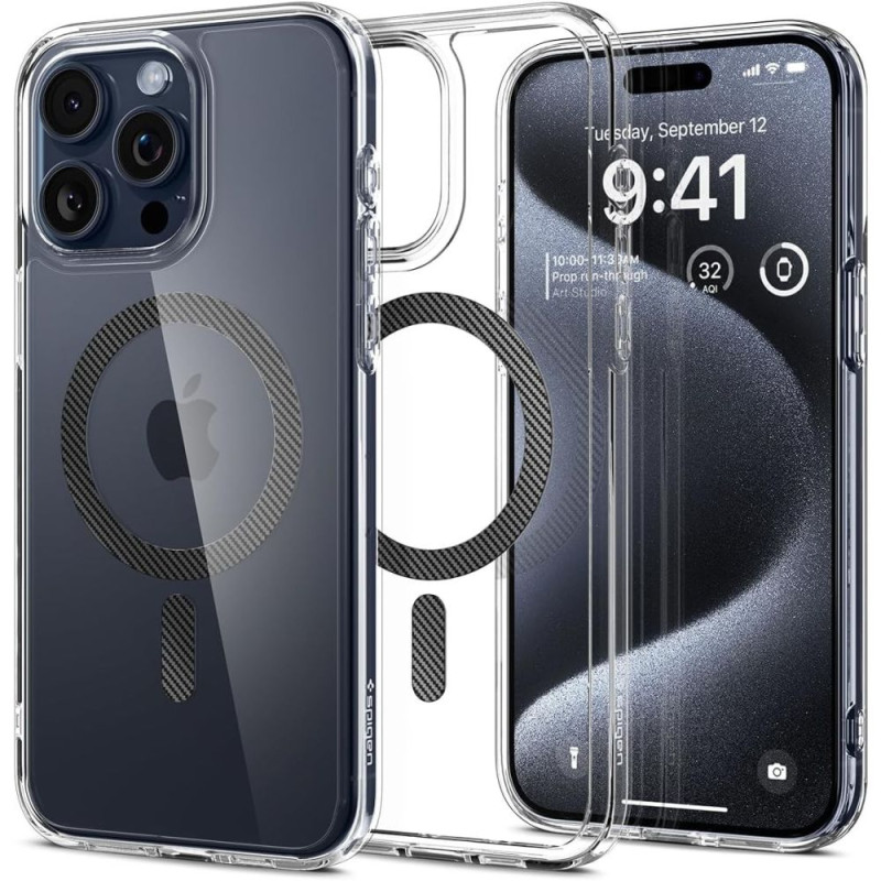 Spigen Ultra Hybrid Mag dėklas su MagSafe, skirtas iPhone 15 Pro - pilkas
