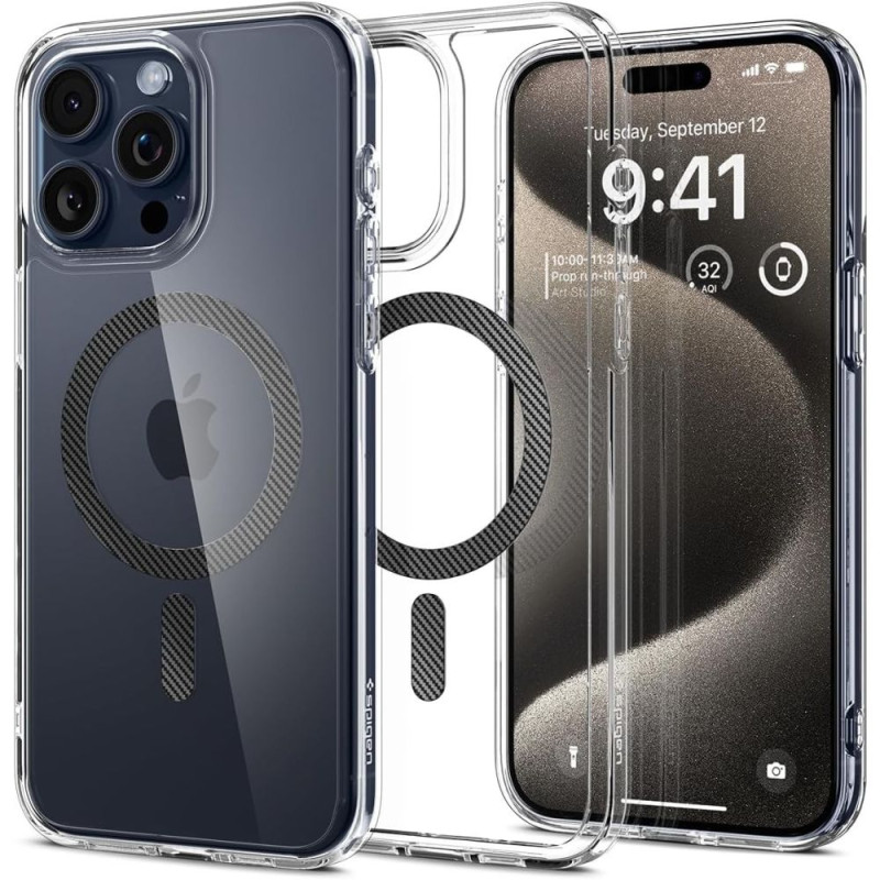 Spigen Ultra Hybrid Mag dėklas su MagSafe, skirtas iPhone 15 Pro Max - pilkas