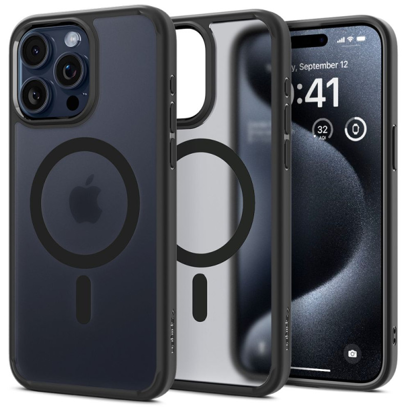 Spigen Ultra Hybrid Mag Dėklas su MagSafe, skirtas iPhone 15 Pro – skaidrus ir juodas