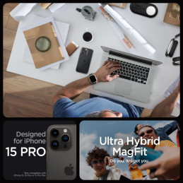 Spigen Ultra Hybrid Mag Dėklas su MagSafe, skirtas iPhone 15 Pro – skaidrus ir juodas