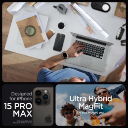 Spigen Ultra Hybrid Mag Dėklas su MagSafe, skirtas iPhone 15 Pro Max – skaidrus ir juodas