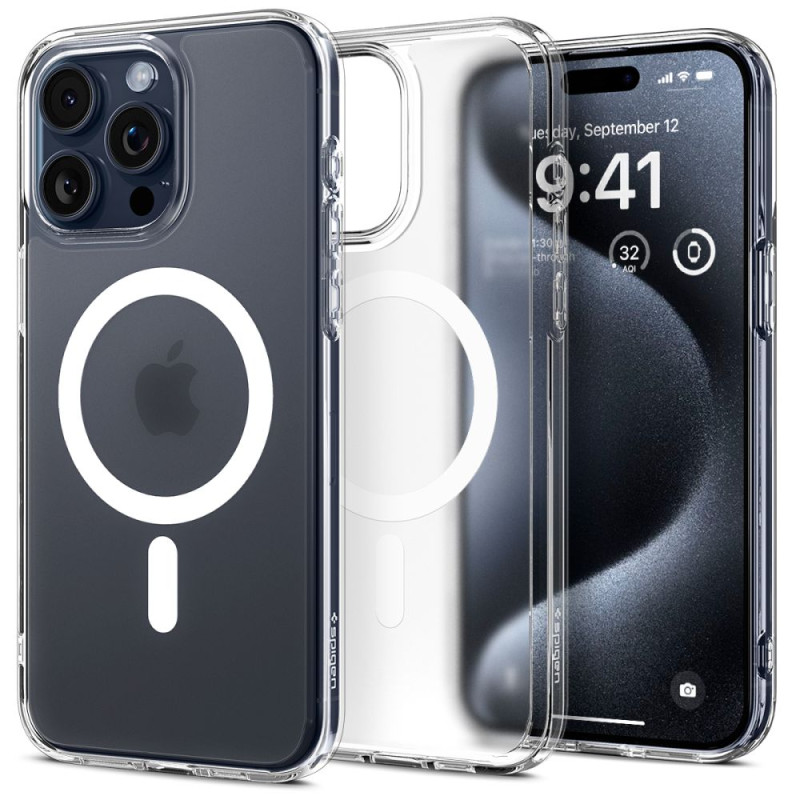Spigen Ultra Hybrid Mag dėklas su MagSafe, skirtas iPhone 15 Pro - skaidrus ir matinis