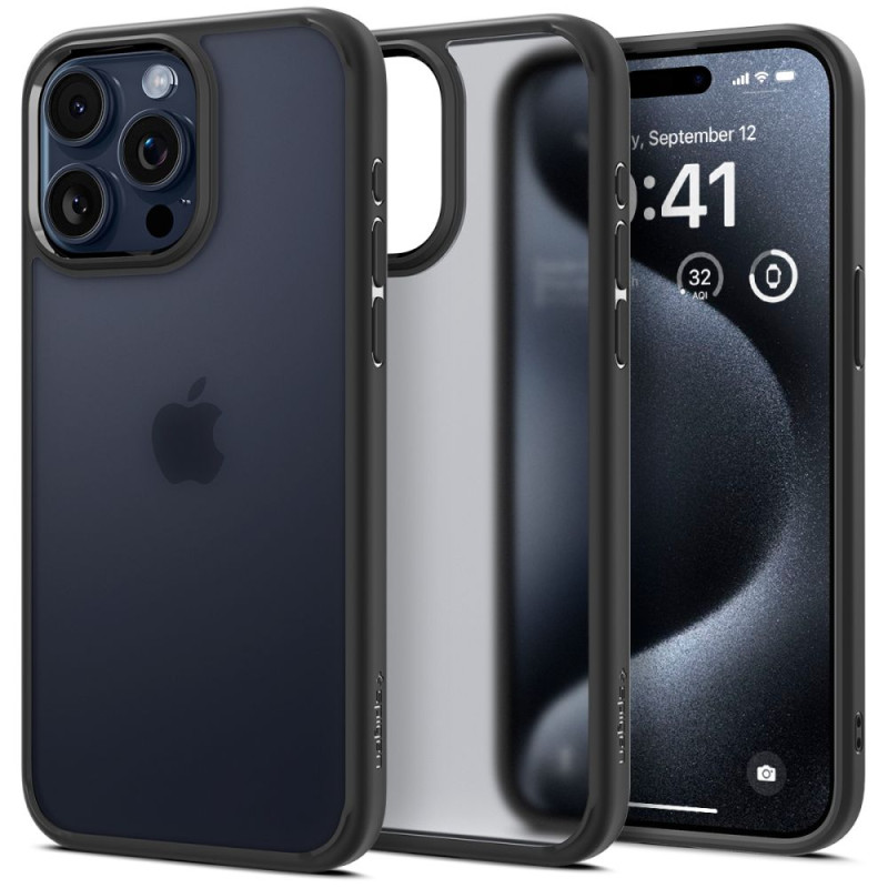 Spigen Ultra Hybrid dėklas iPhone 15 Pro - skaidrus ir juodas