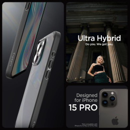 Spigen Ultra Hybrid dėklas iPhone 15 Pro - skaidrus ir juodas
