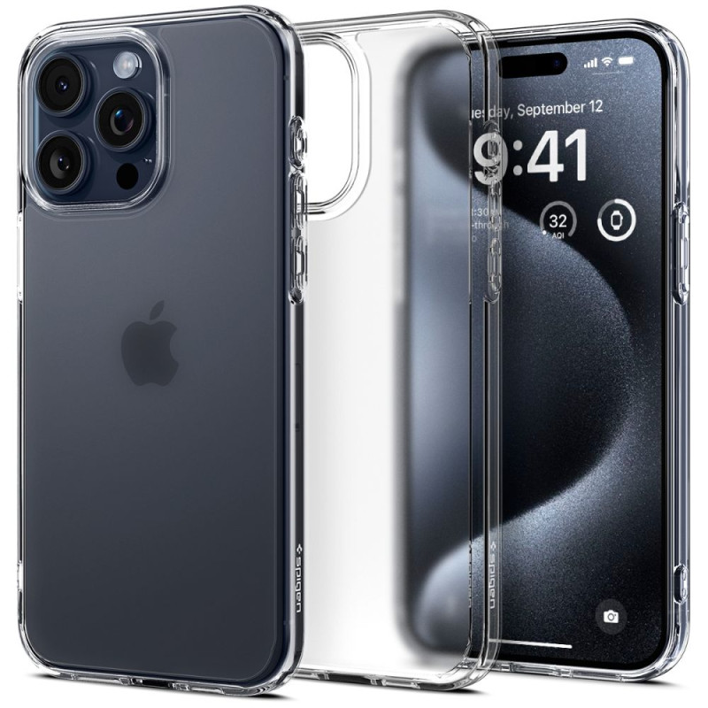 Spigen Ultra Hybrid dėklas iPhone 15 Pro - skaidrus ir matinis