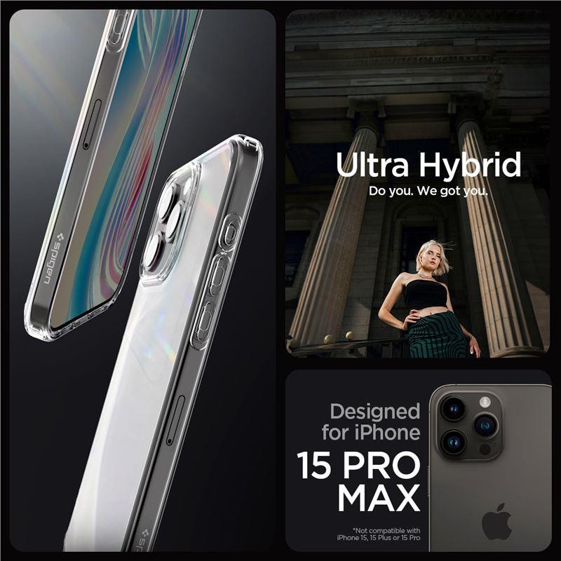 Spigen Ultra Hybrid dėklas, skirtas iPhone 15 Pro Max - skaidrus ir matinis