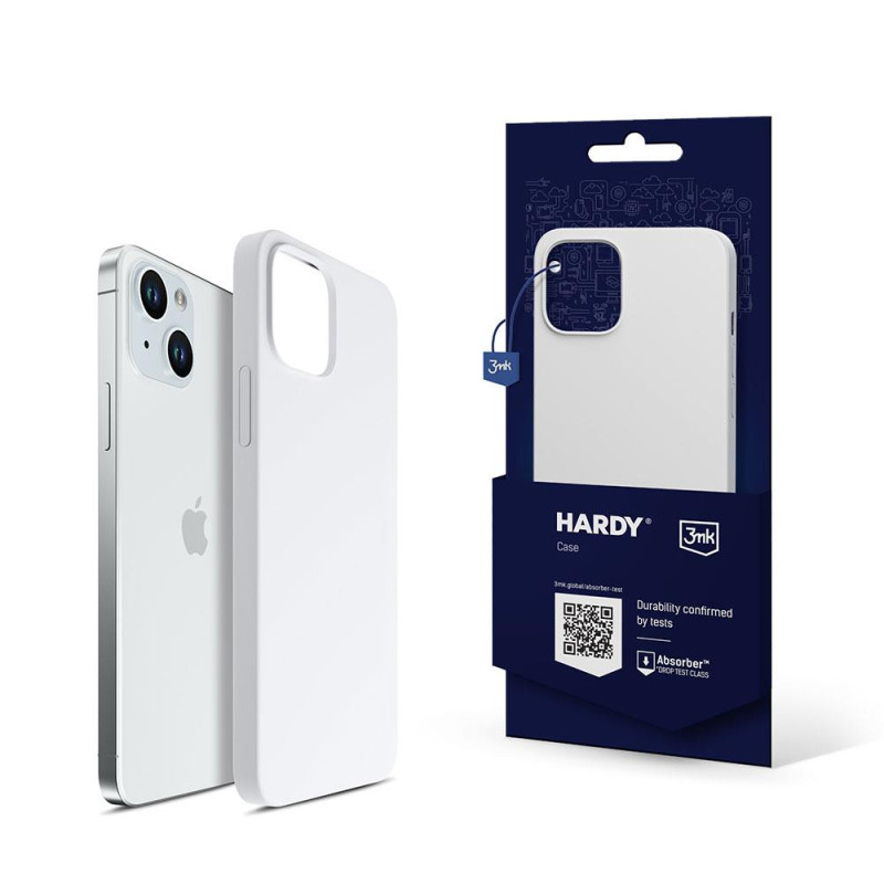 3mk Hardy Silicone MagCase dėklas, skirtas iPhone 15 Plus - baltas ir sidabrinis
