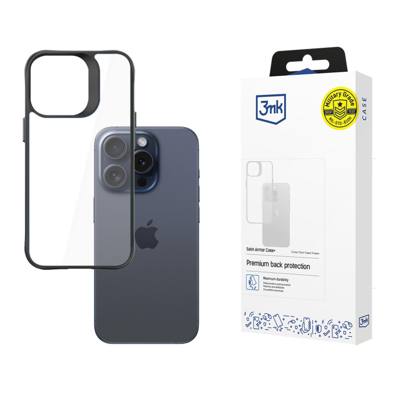 3mk Satin Armor Case+ dėklas, skirtas iPhone 15 Pro Max - skaidrus