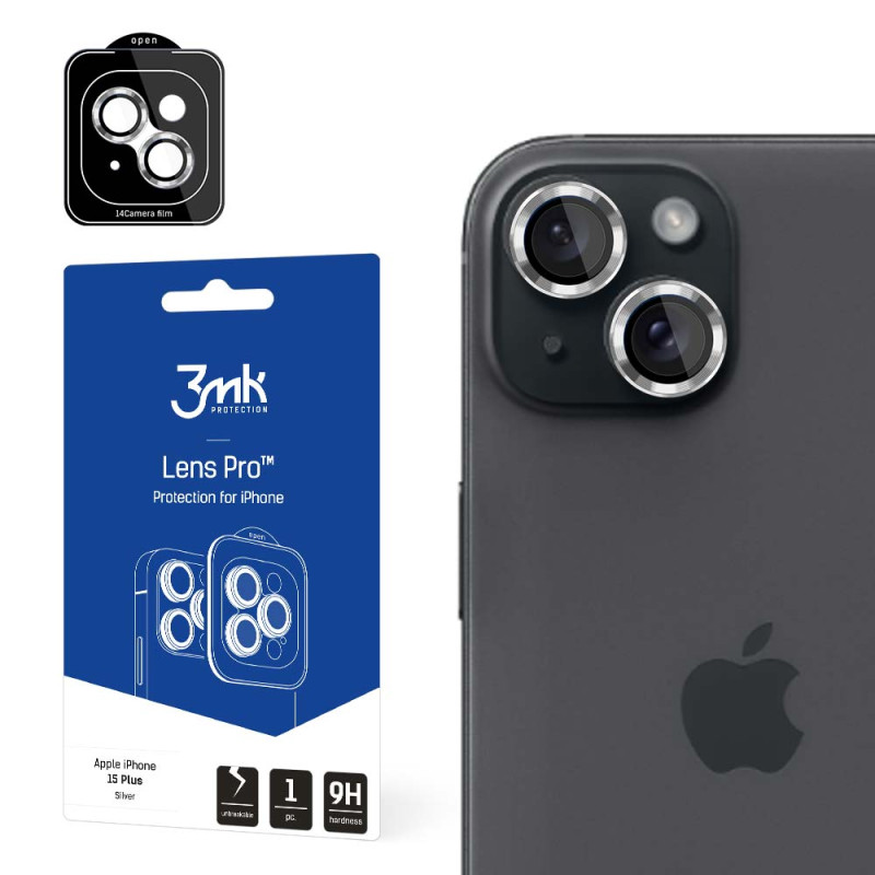 3mk Lens Protection Pro fotoaparato dangtelis, skirtas iPhone 15 Plus – sidabrinis