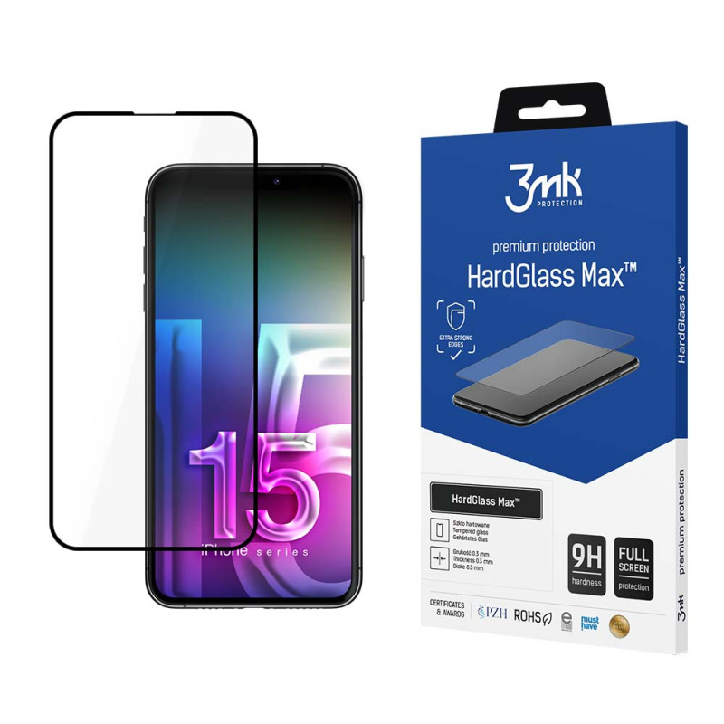 9H 3mk HardGlass Max™ stiklas, skirtas iPhone 15 Pro