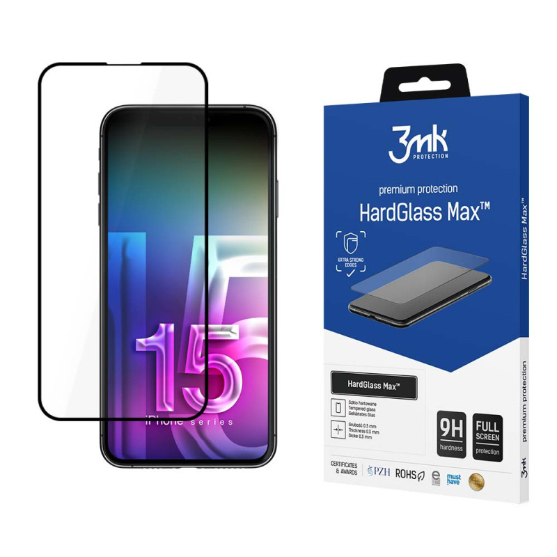 9H 3mk HardGlass Max™ stiklas, skirtas iPhone 15 Plus