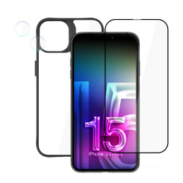 3mk Comfort Set 4 in 1, skirtas iPhone 15 – dėklas, 2x stiklas, aplikacijos rėmelis