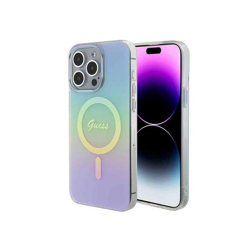 Guess IML Iridescent MagSafe dėklas, skirtas iPhone 15 Pro Max - turkis