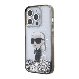 Karl Lagerfeld Liquid Glitter Ikonik dėklas iPhone 15 Pro - skaidrus